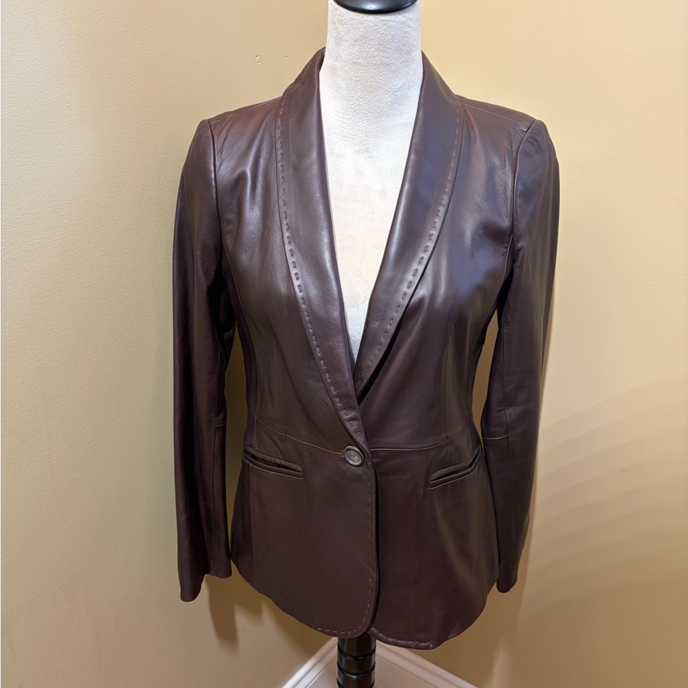 NWT Talbots Dark Brown Leather Blazer, Size 4P